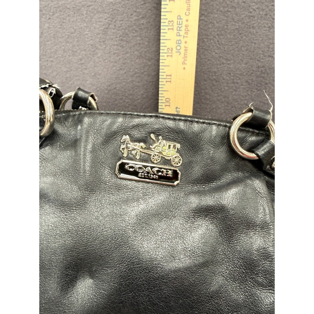 Coach Satchel Bag Womens Black Leather Purple Silver Madison Lindsey 18641 Purse - Picture 11 of 15
